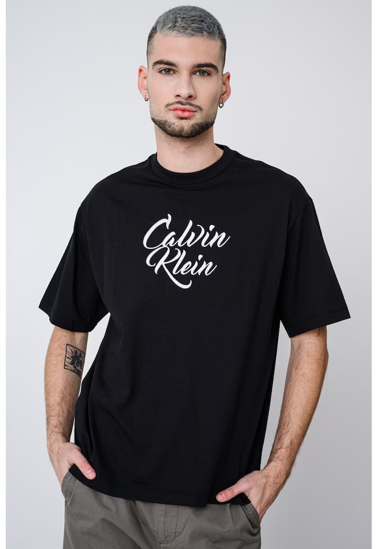 CALVIN KLEIN JEANS Тениска с памук с лого и овално деколте