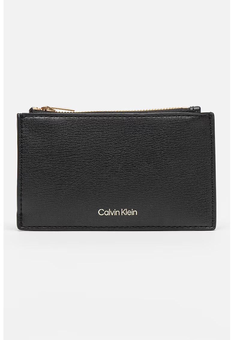 CALVIN KLEIN Калъф за карти от еко кожа с лого - Черен