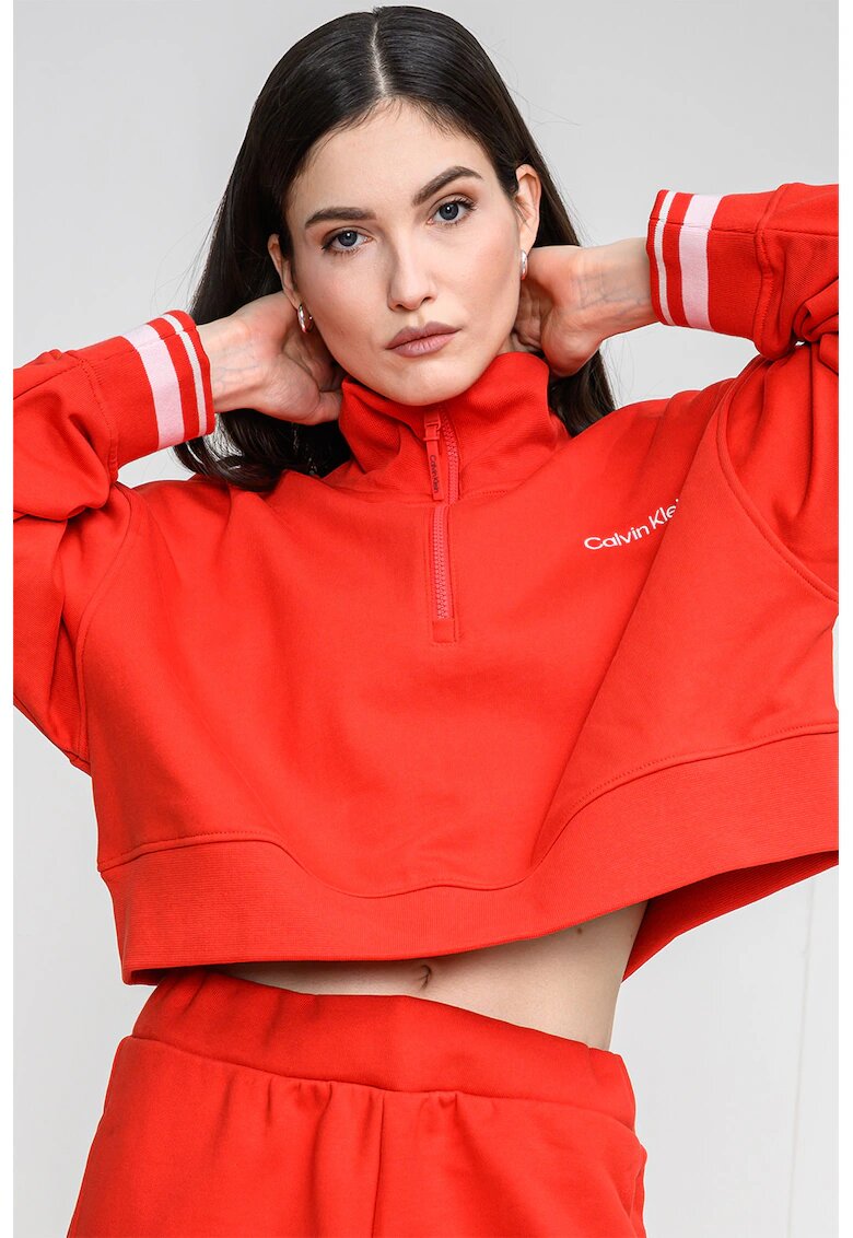 CALVIN KLEIN Къс суитшурт с къс цип - Червен