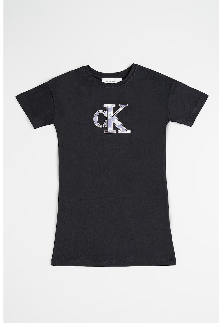 CALVIN KLEIN Къса рокля с лого - Черен/Розово/Тъмновиолетов
