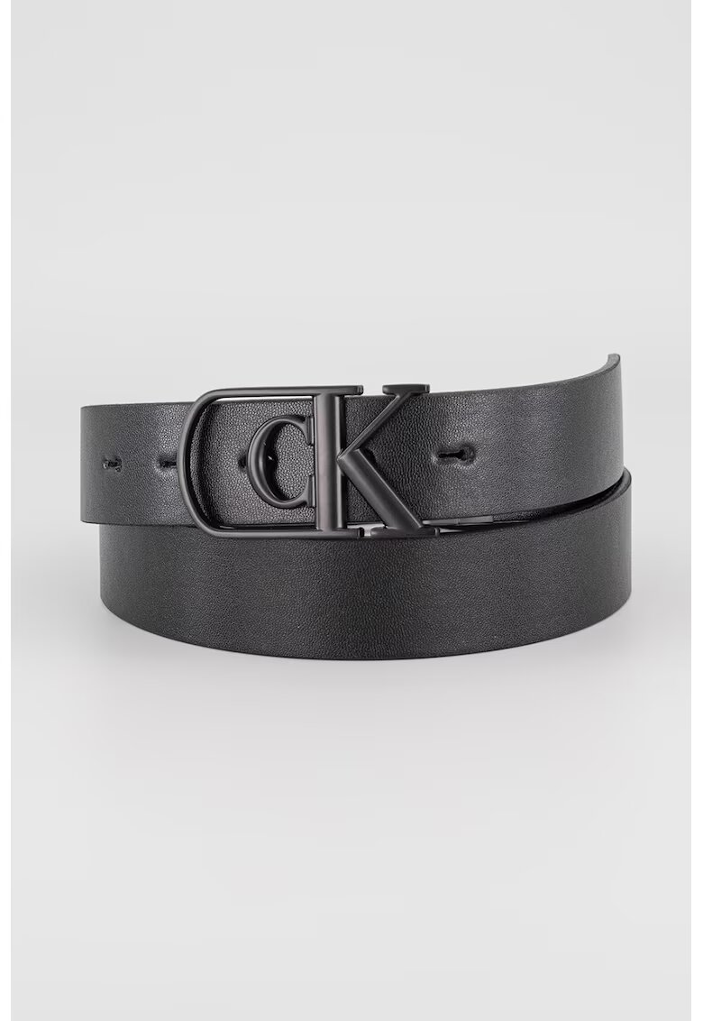 CALVIN KLEIN Колан с метална тока с монограм - Тъмнокафяв/Черен