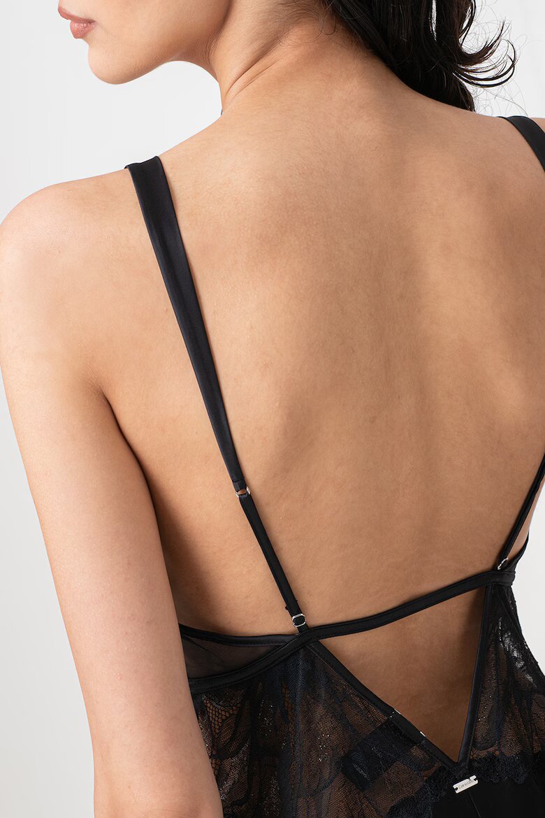 CALVIN KLEIN Копринена нощница с дантела Черен