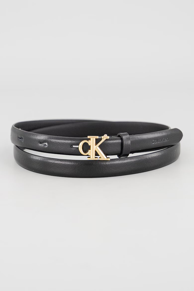 CALVIN KLEIN Кожен колан с тока с лого Избеляло черно