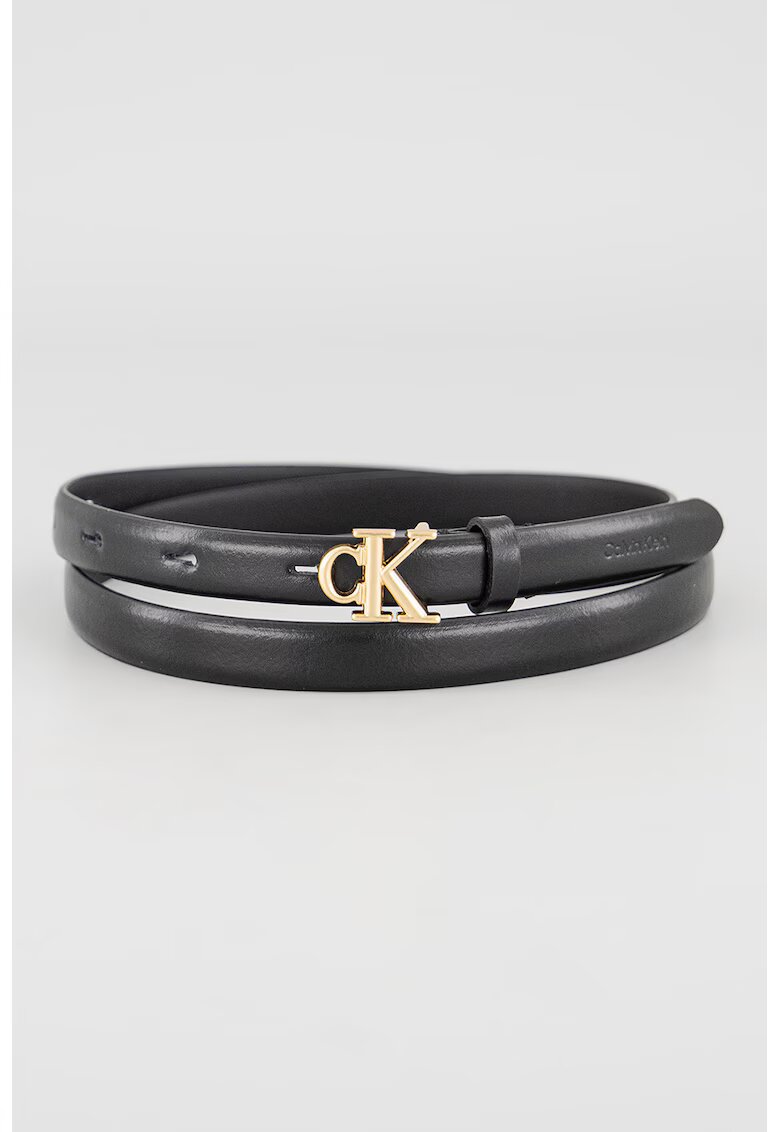 CALVIN KLEIN Кожен колан с тока с лого - Избеляло черно