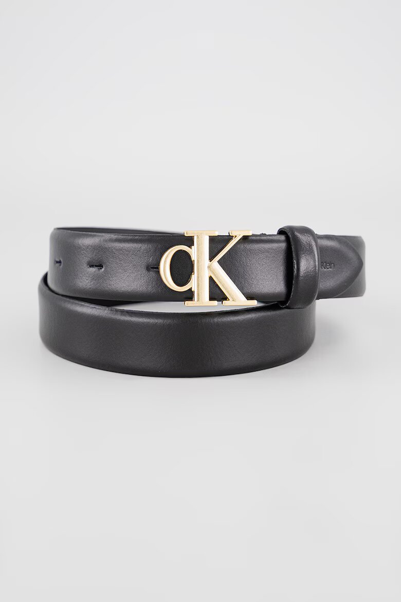 CALVIN KLEIN Кожен колан с тока с лого Златист/Черен