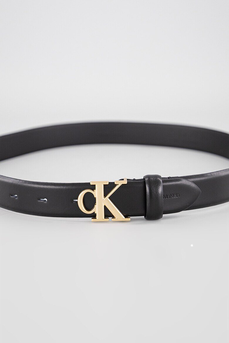 CALVIN KLEIN Кожен колан с тока с лого Златист/Черен