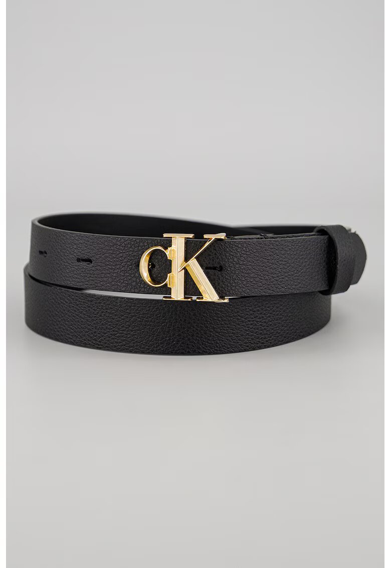 CALVIN KLEIN Кожен скини колан с метално лого - Черен