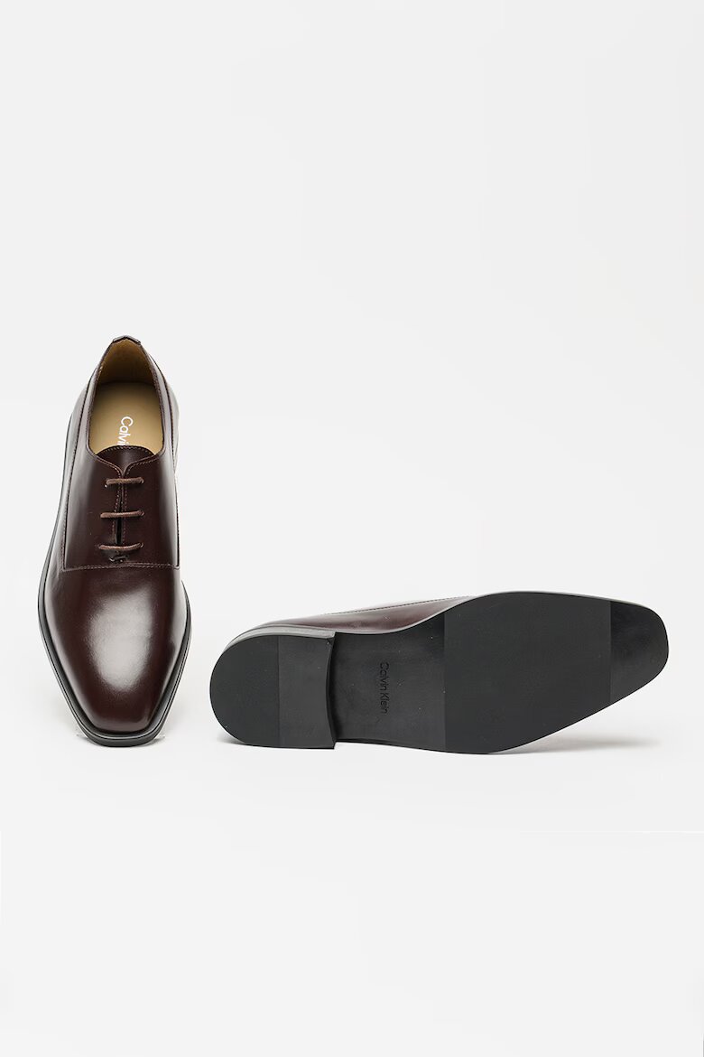CALVIN KLEIN Кожени обувки Oxford с остър връх Коняк кафяв