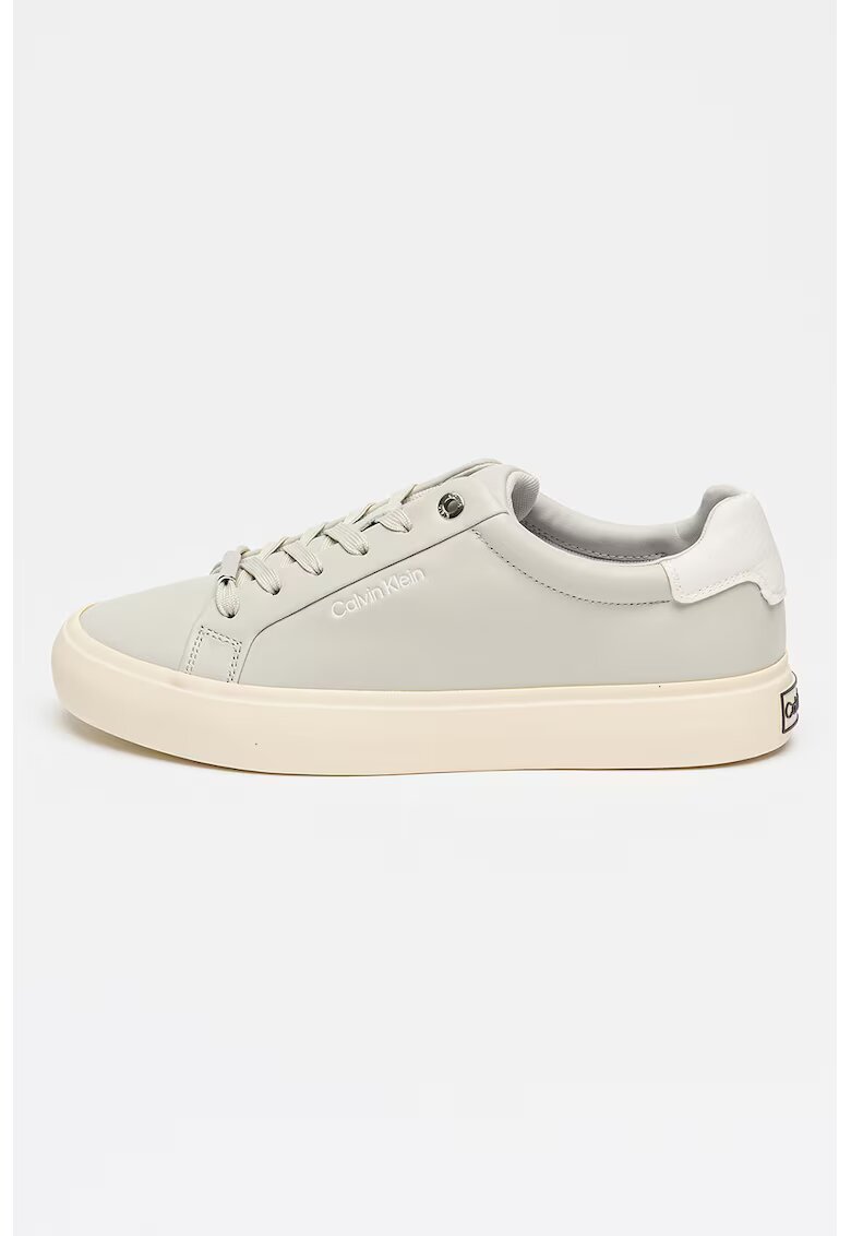 CALVIN KLEIN Кожени спортни обувки Vulc с връзки и лого - Избеляло черно/Бял