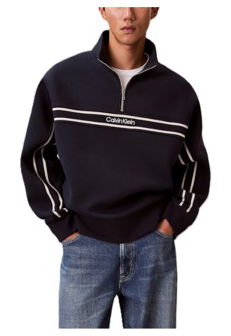 CALVIN KLEIN Мъжка блуза с цип LS COTTON SPACER STRIPE RIB QTR - полиестер - синя