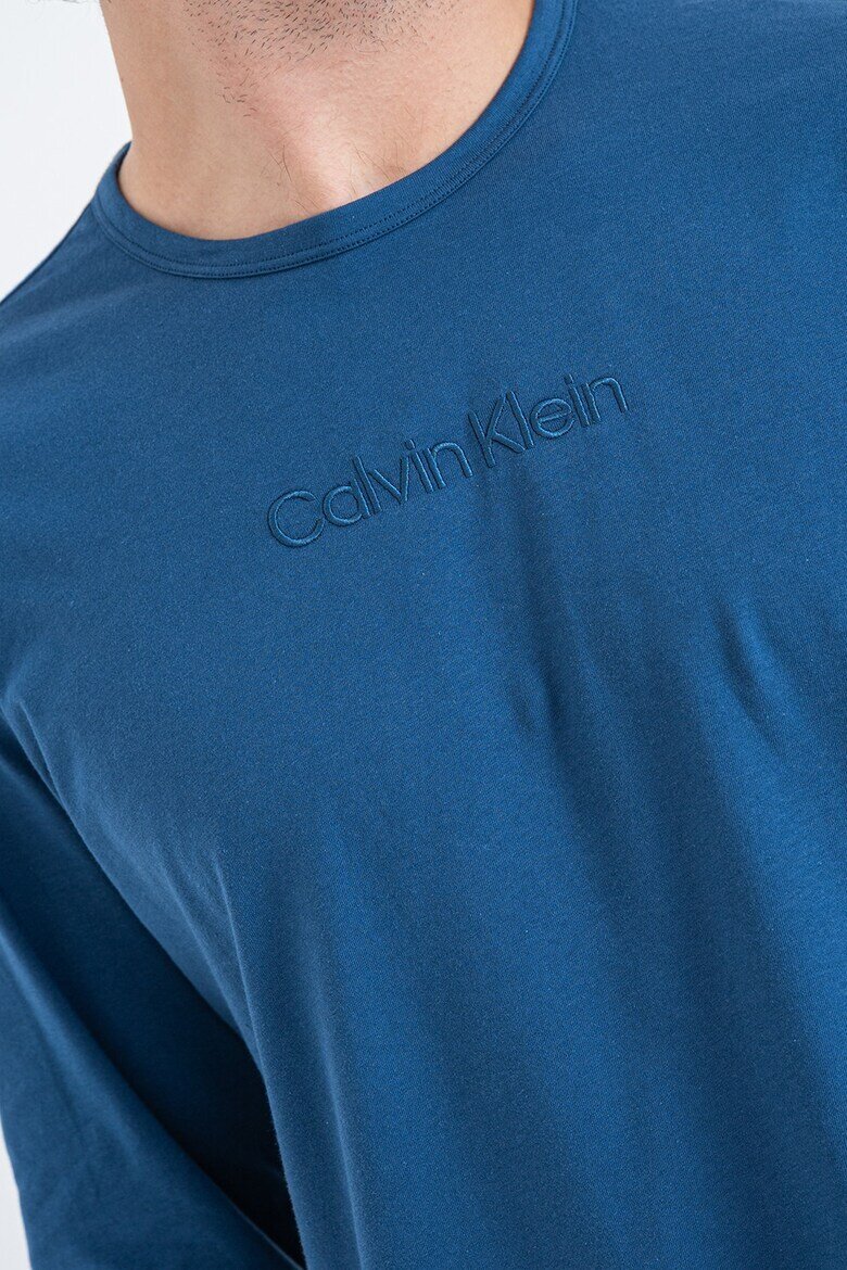 CALVIN KLEIN Памучна пижама с овално деколте Петролно синьо