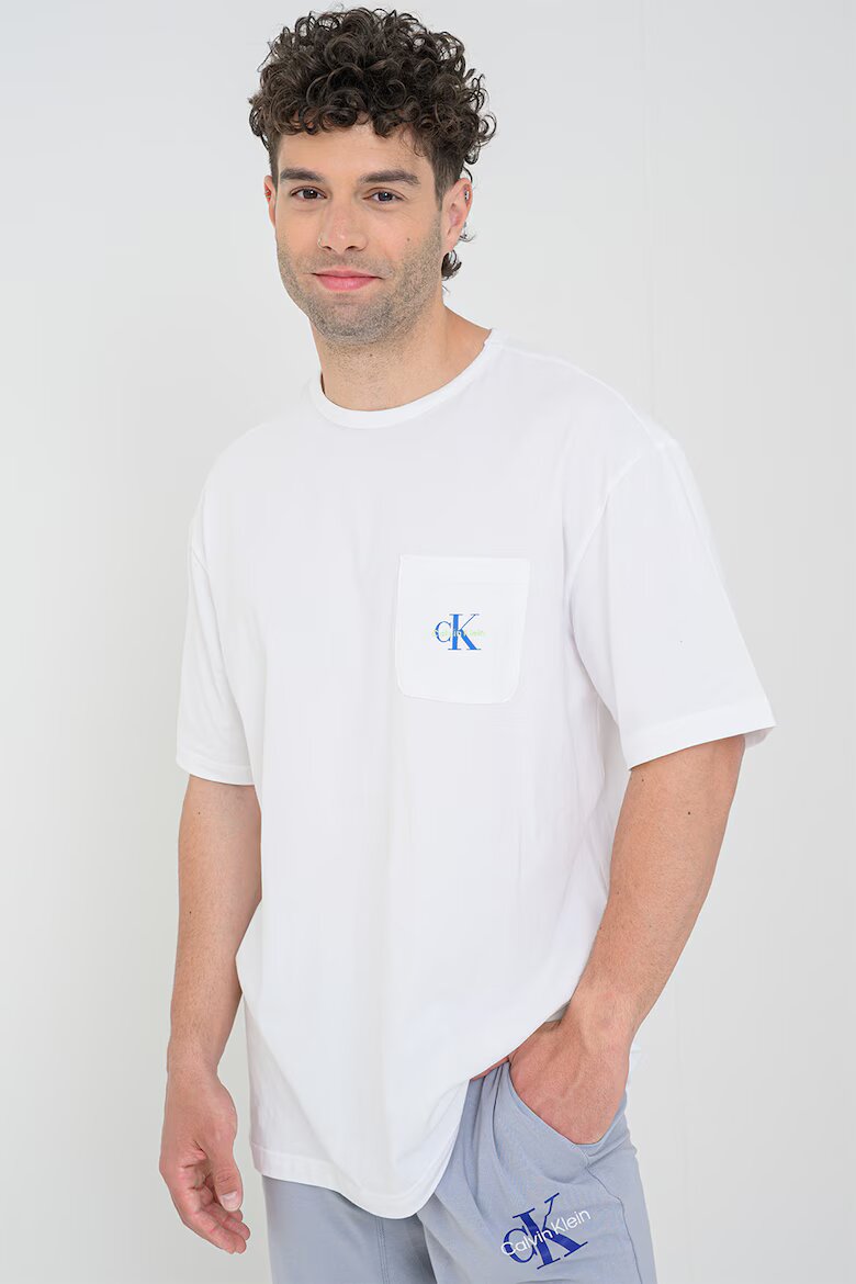 CALVIN KLEIN Памучна тениска с лого Студен бял