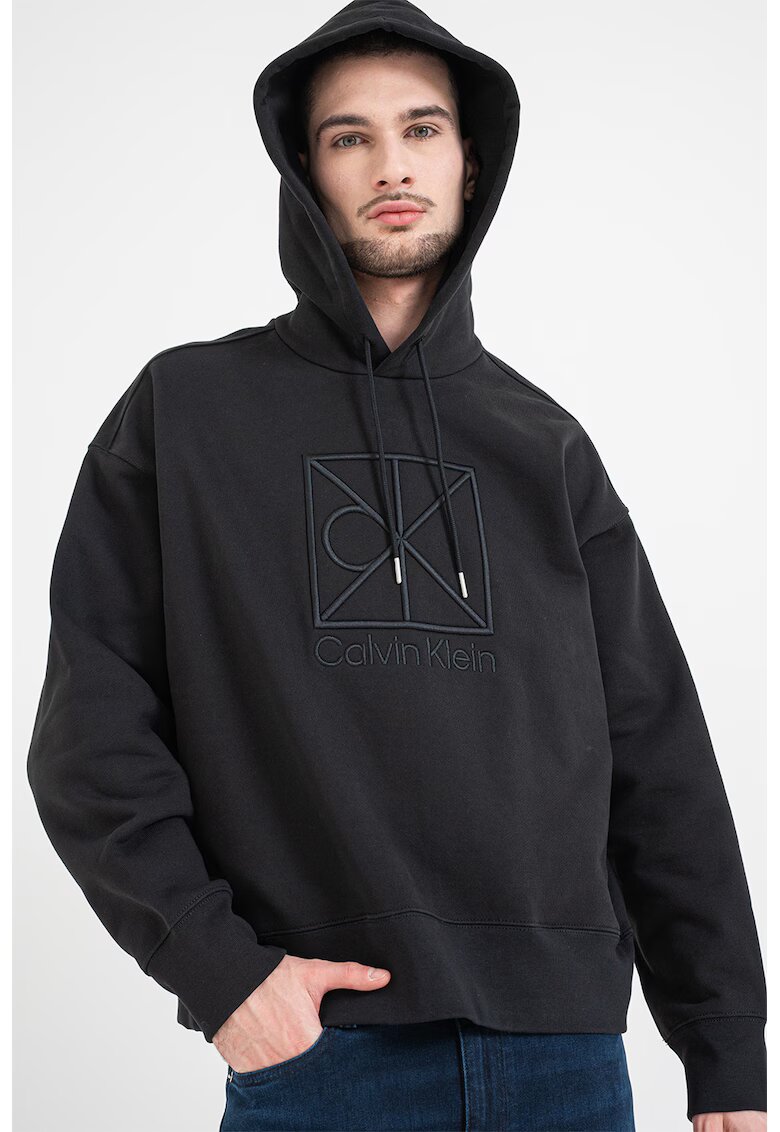 CALVIN KLEIN Памучно худи с бродирано лого - Черен