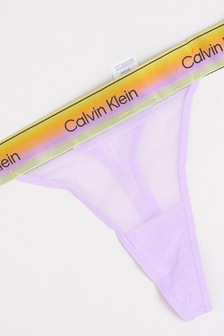 CALVIN KLEIN Полупрозрачна танга с лого Лилав