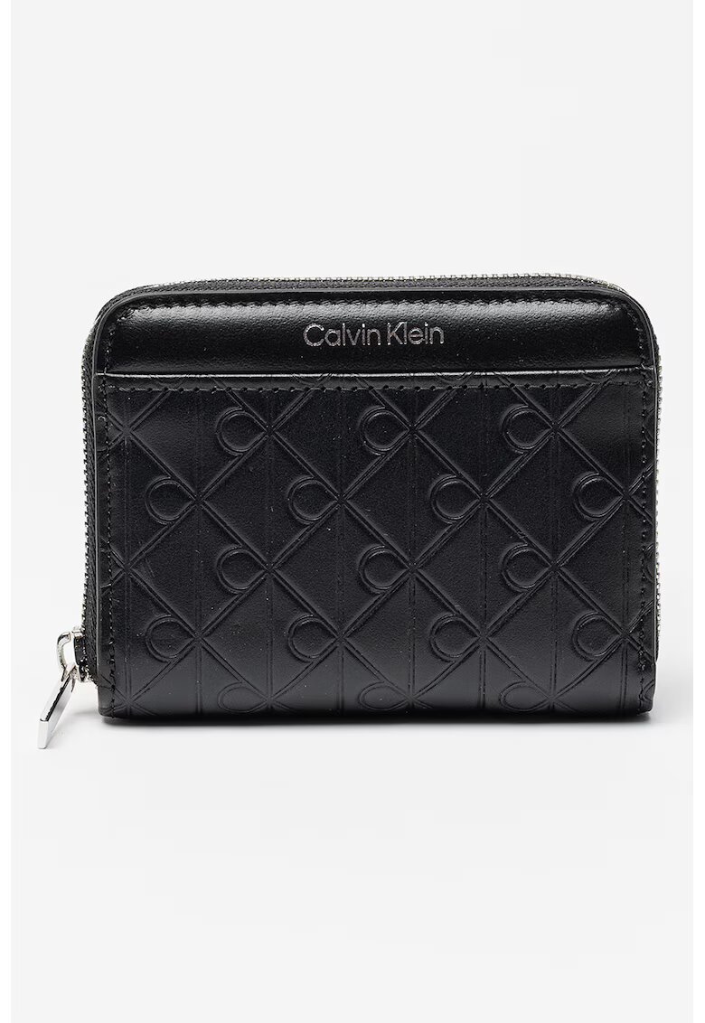 CALVIN KLEIN Портфейл Emossed Medium с цип и релеф - Черен