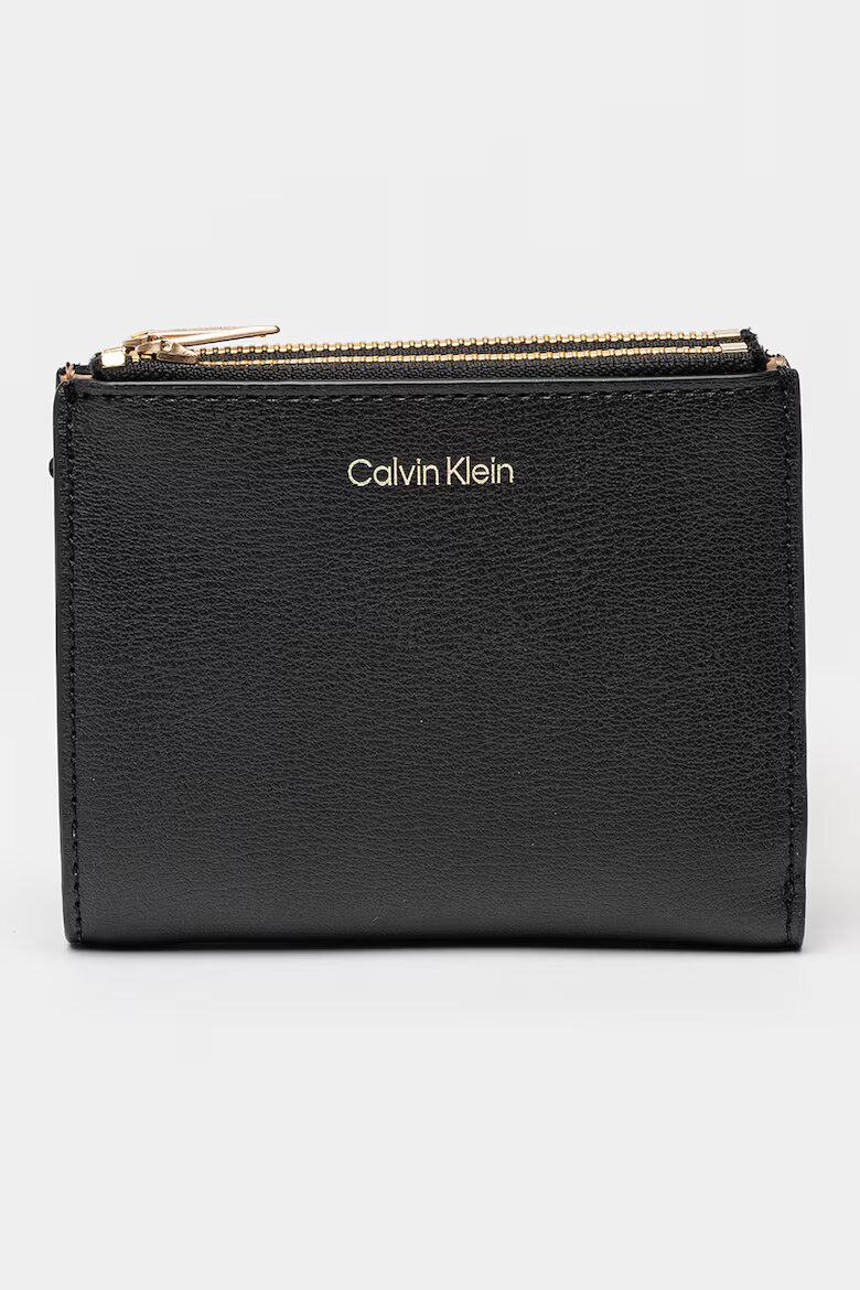 CALVIN KLEIN Портмоне от еко кожа с двойно прегъване Черен/Камел