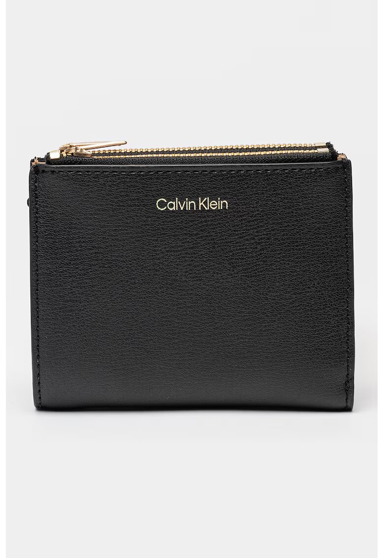 CALVIN KLEIN Портмоне от еко кожа с двойно прегъване - Черен/Камел