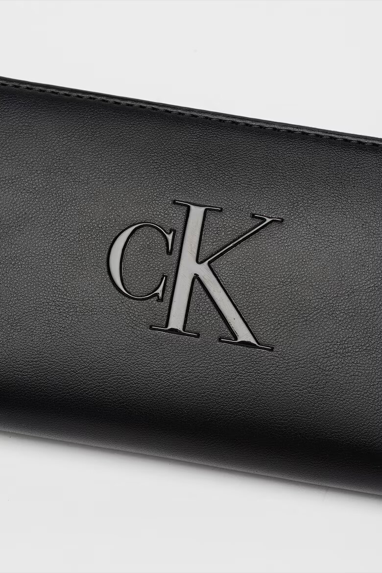 CALVIN KLEIN Портмоне от еко кожа с цип и релефно лого Черен