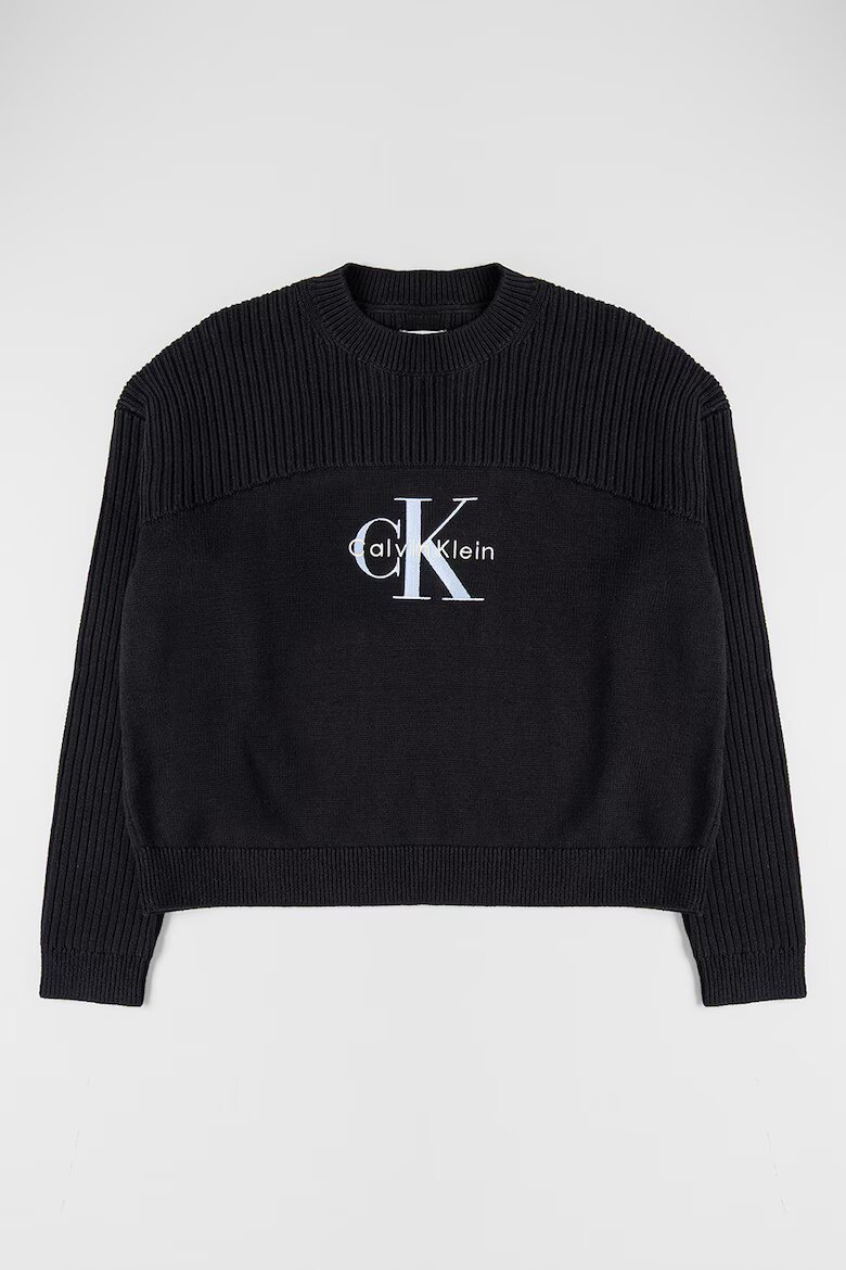 CALVIN KLEIN Пуловер с рипс Черен