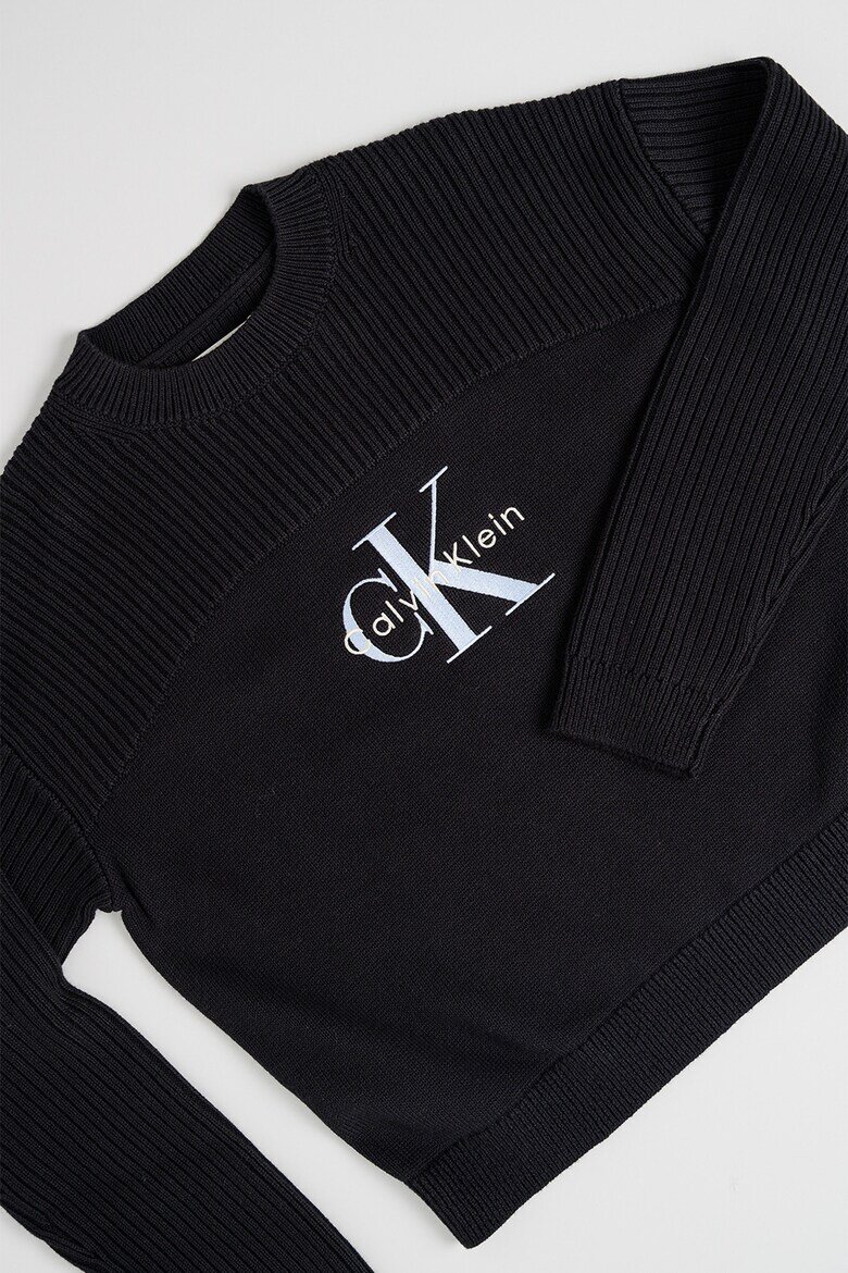 CALVIN KLEIN Пуловер с рипс Черен