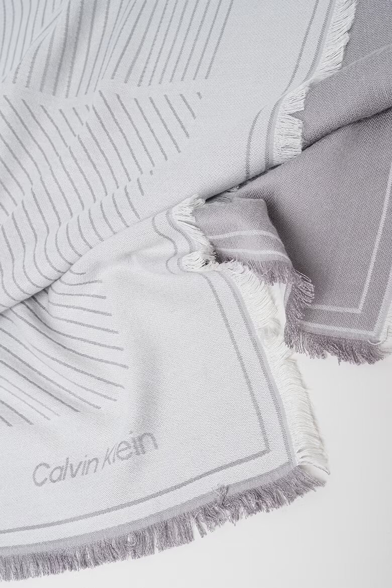 CALVIN KLEIN Раиран шал с ресни Светло сив
