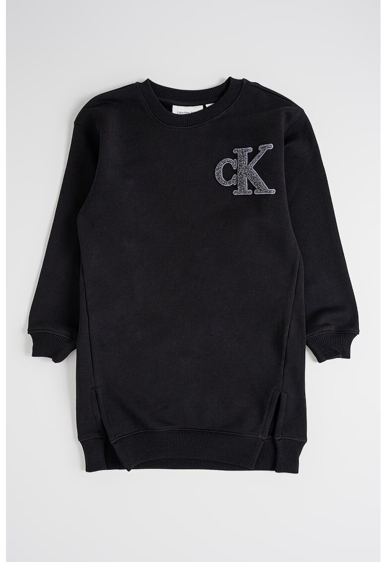 CALVIN KLEIN Рокля-суитшърт с шлицове отпред - Черен/Сребрист