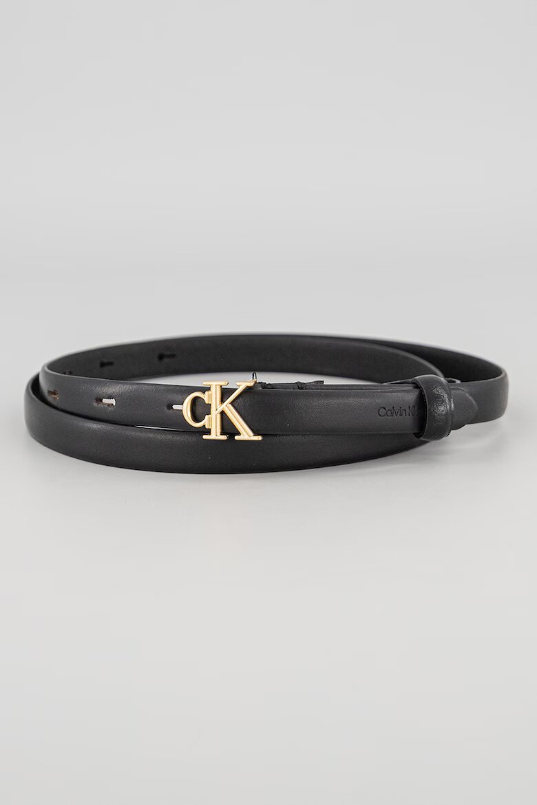 CALVIN KLEIN Скини кожен колан с лого Черен