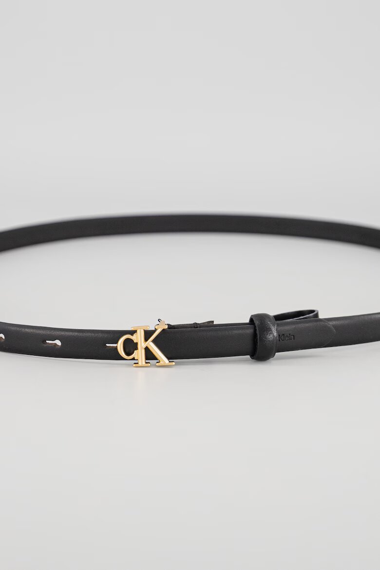 CALVIN KLEIN Скини кожен колан с лого Черен