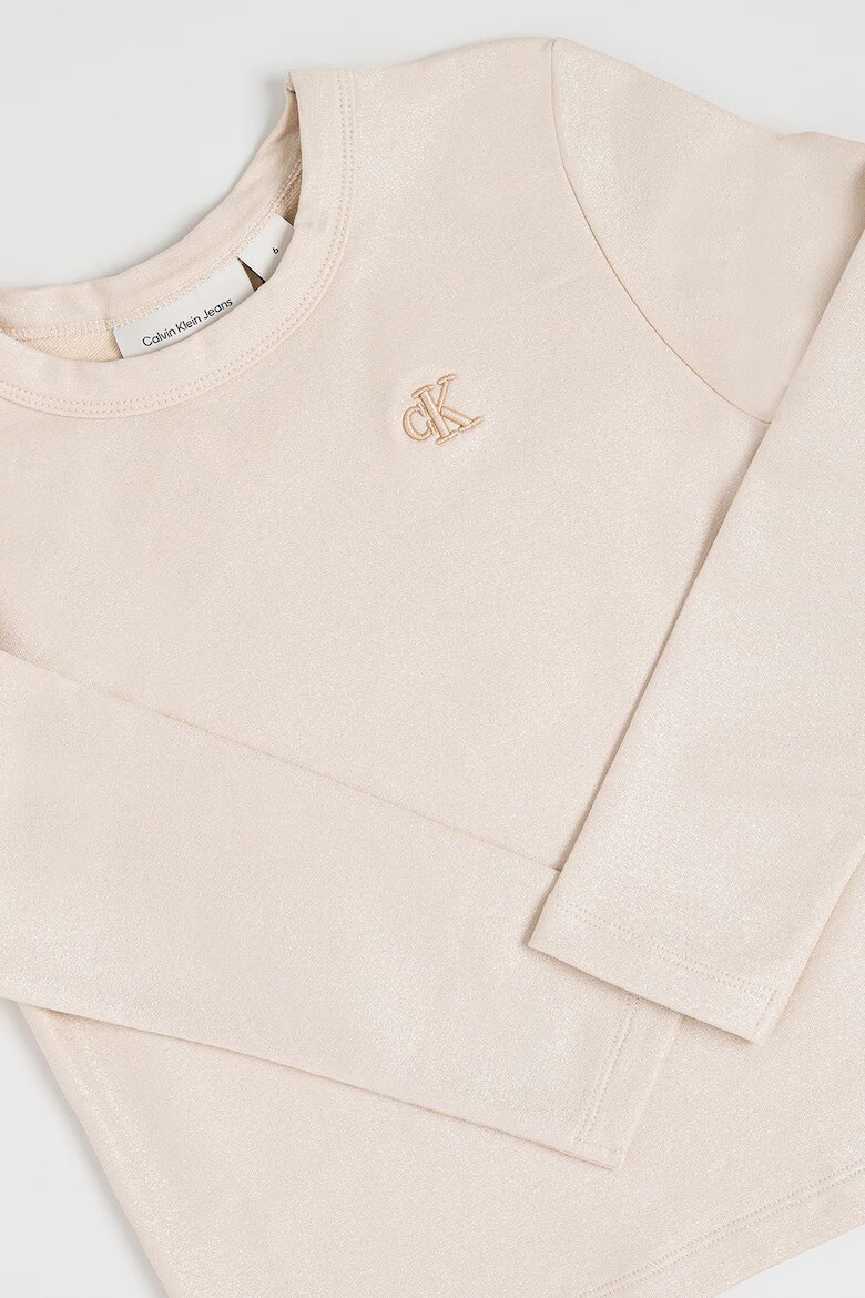 CALVIN KLEIN Слим блуза с памук с бляскави нишки Платинено злато