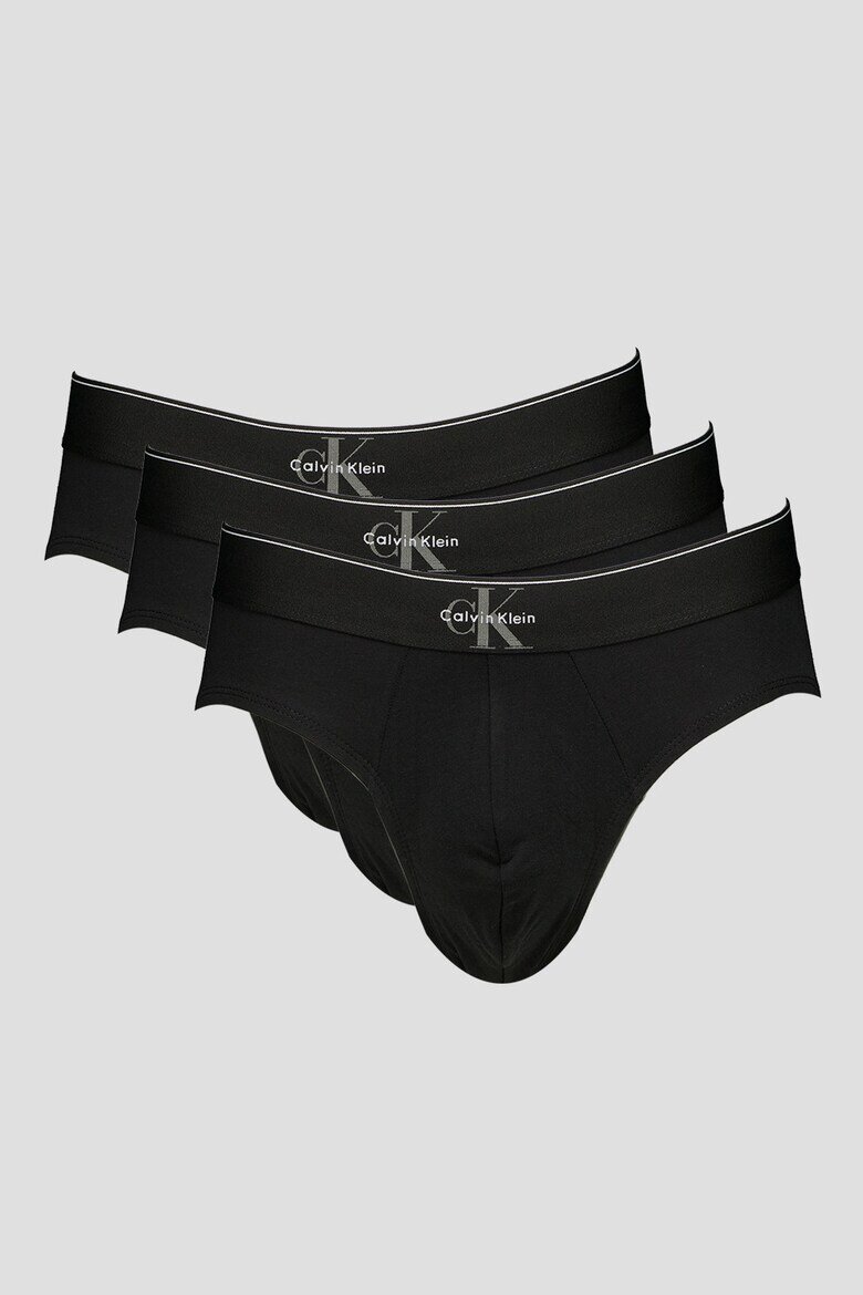 CALVIN KLEIN Слипове с лого на талията - 3 чифта Антрацитно сиво