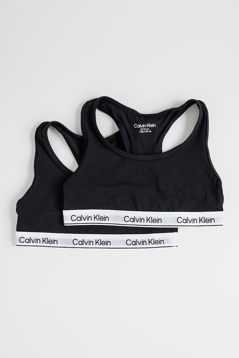 CALVIN KLEIN Спортни бюстиета с лого и изрязан гръб - 2 броя Бял/Черен