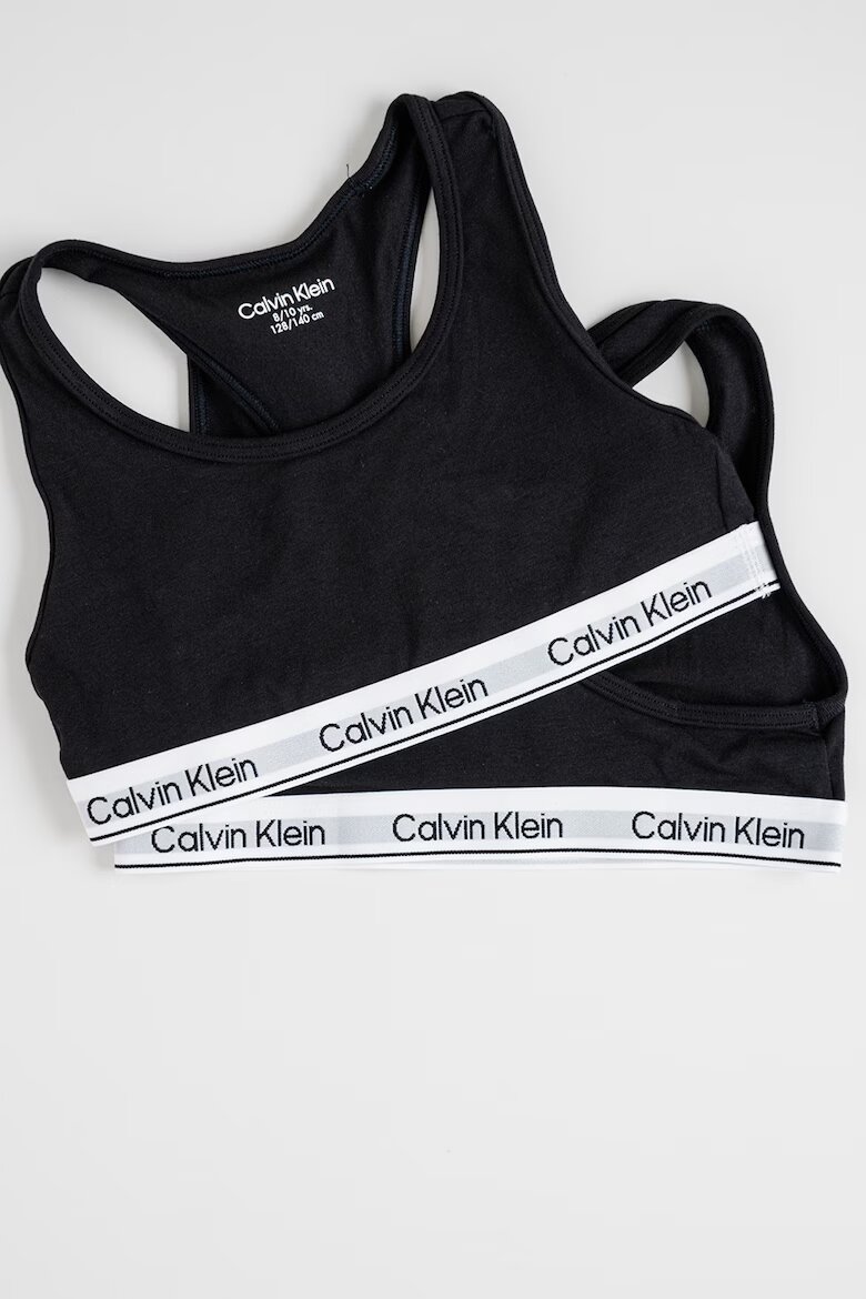 CALVIN KLEIN Спортни бюстиета с лого и изрязан гръб - 2 броя Бял/Черен