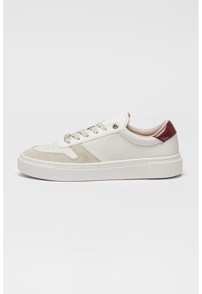 CALVIN KLEIN Спортни обувки Cupsole с велур и връзки - Светло сив/Мръснобял/Тъмновиолетов