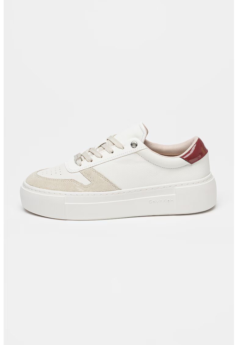 CALVIN KLEIN Спортни обувки Ff Cupsole с велур и връзки - Бял/Светло сив/Тъмновиолетов