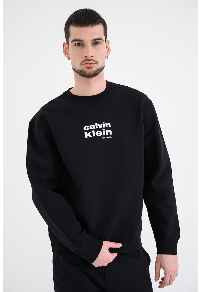 CALVIN KLEIN Суитшърт с памук с лого - Черен