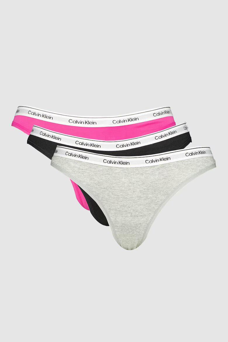 CALVIN KLEIN Танга с еластична талия с лого - 3 чифта Черен/Светло сив/Фуксия