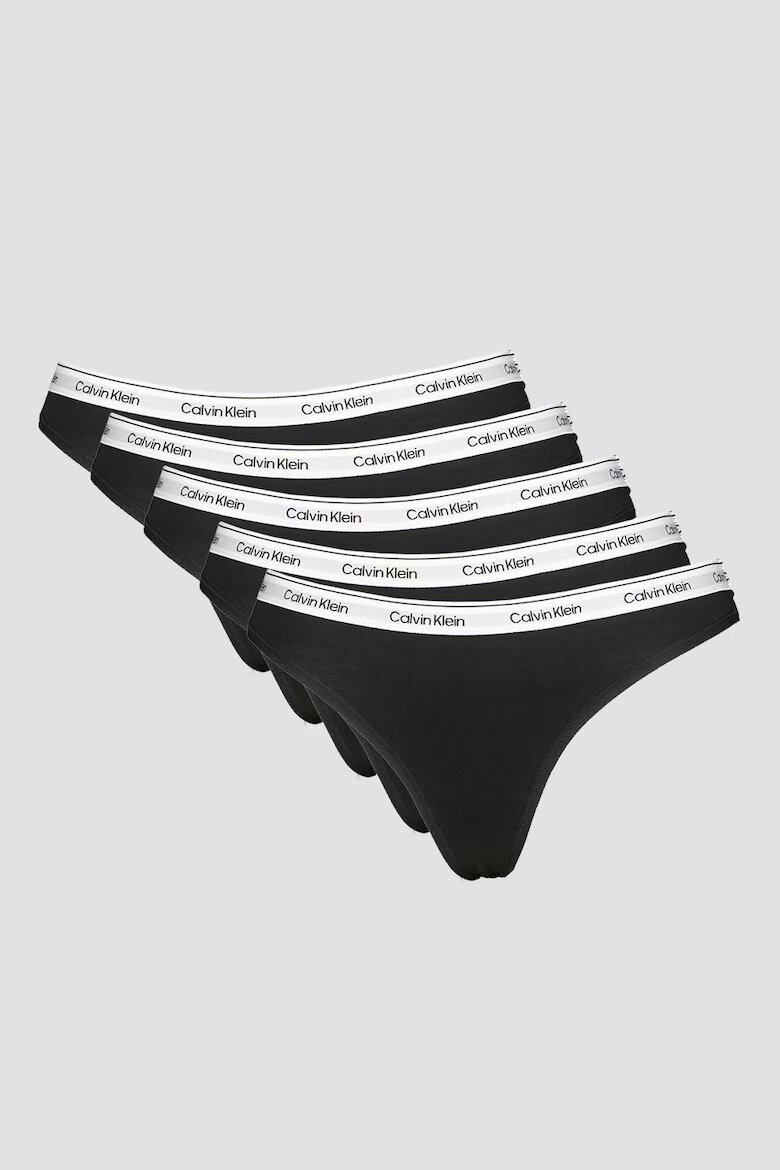 CALVIN KLEIN Танга с еластична талия с лого - 5 чифта Черен