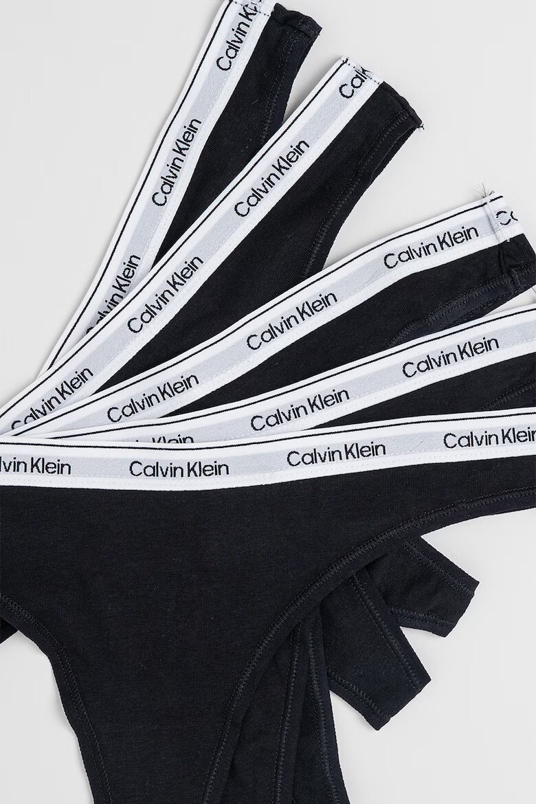 CALVIN KLEIN Танга с еластична талия с лого - 5 чифта Черен