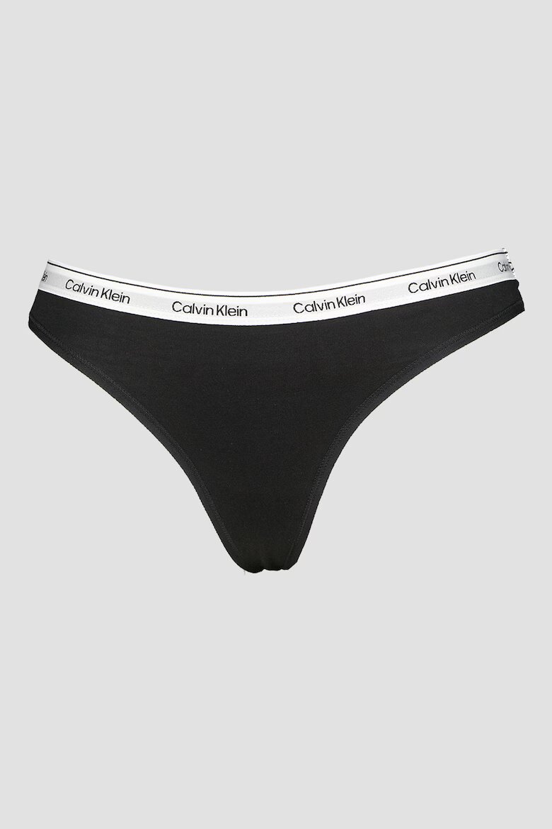 CALVIN KLEIN Танга с еластична талия с лого - 5 чифта Черен
