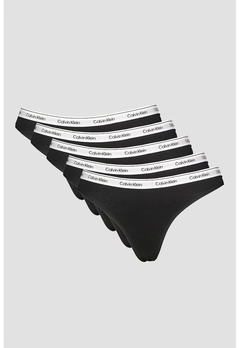 CALVIN KLEIN Танга с еластична талия с лого - 5 чифта - Черен