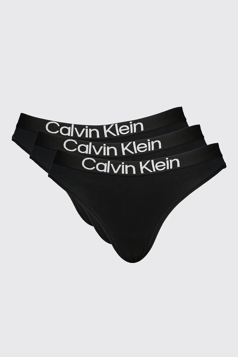 CALVIN KLEIN Танга с контрастно с лого - 3 чифта Черен