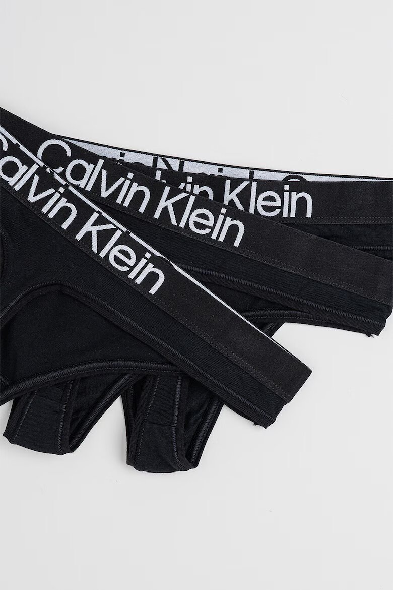 CALVIN KLEIN Танга с контрастно с лого - 3 чифта Черен