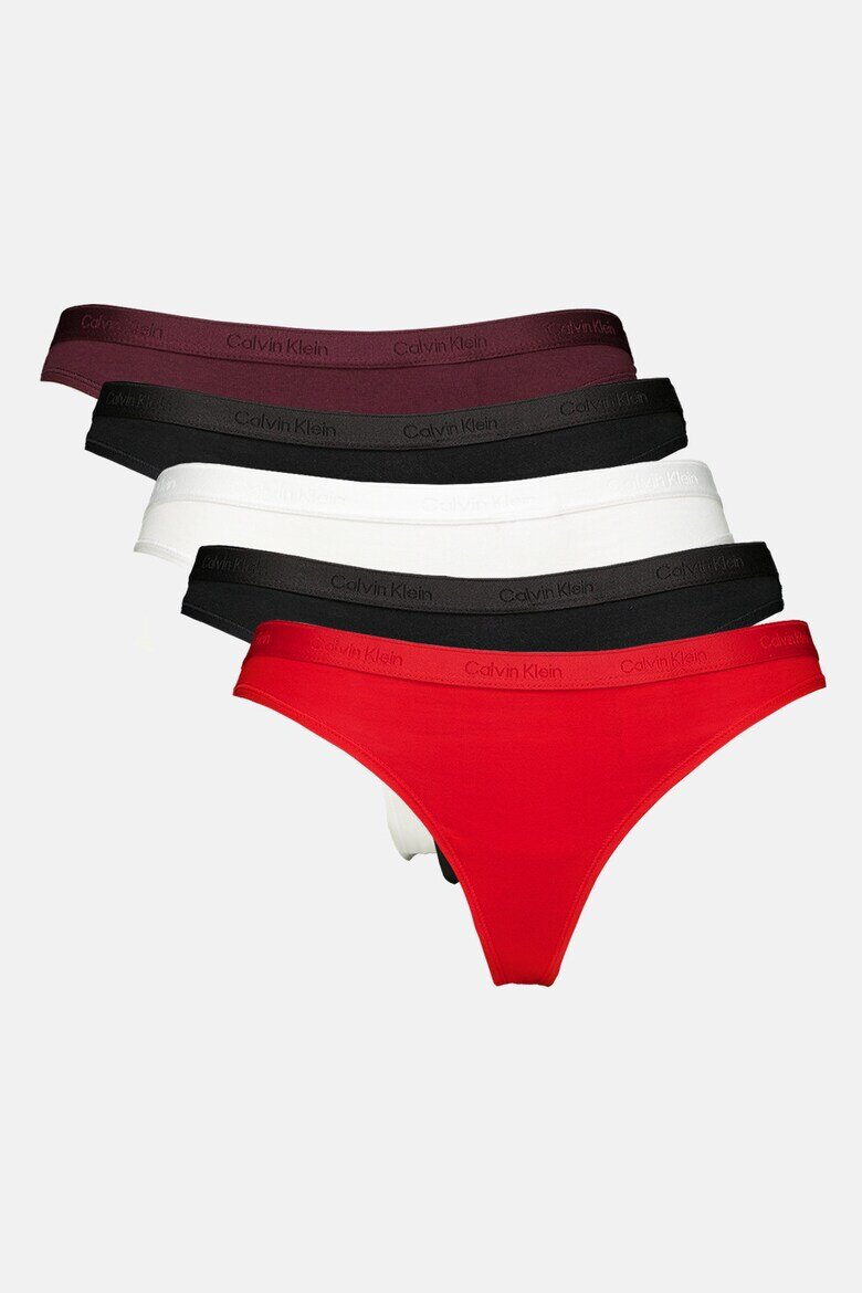 CALVIN KLEIN Танга с лого 5 чифта Червен/Бял/Черен
