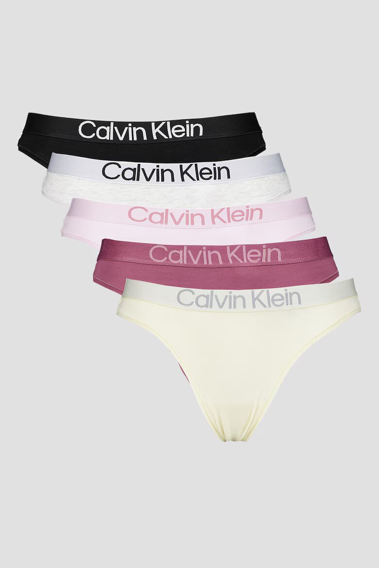 CALVIN KLEIN Танга с лого на талията - 5 чифта Бял/Черен/Розово