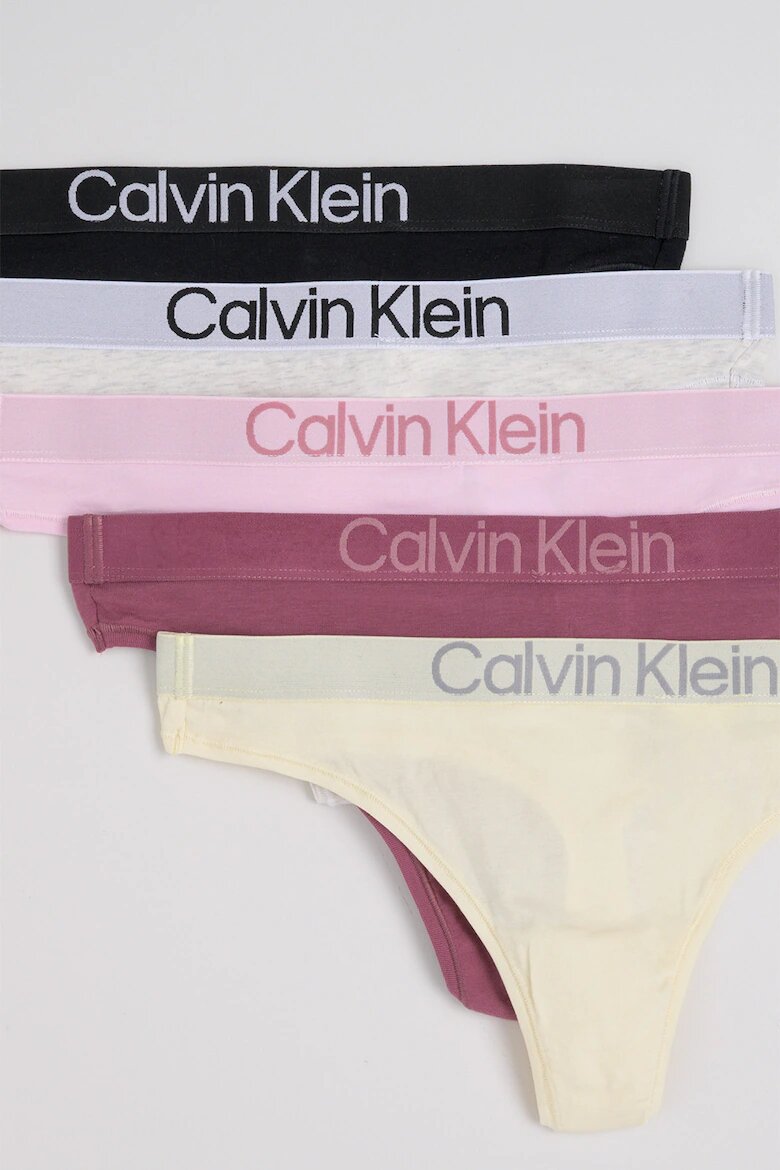 CALVIN KLEIN Танга с лого на талията - 5 чифта Бял/Черен/Розово