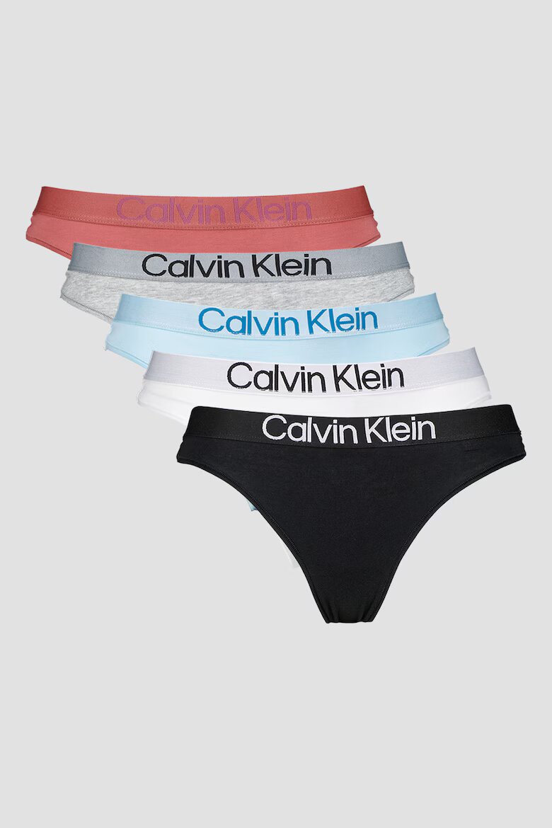 CALVIN KLEIN Танга с лого на талията - 5 чифта Бял/Черен/Син
