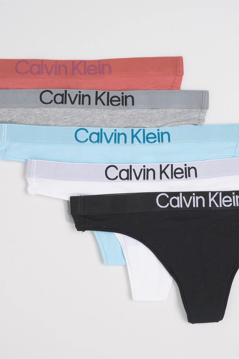 CALVIN KLEIN Танга с лого на талията - 5 чифта Бял/Черен/Син