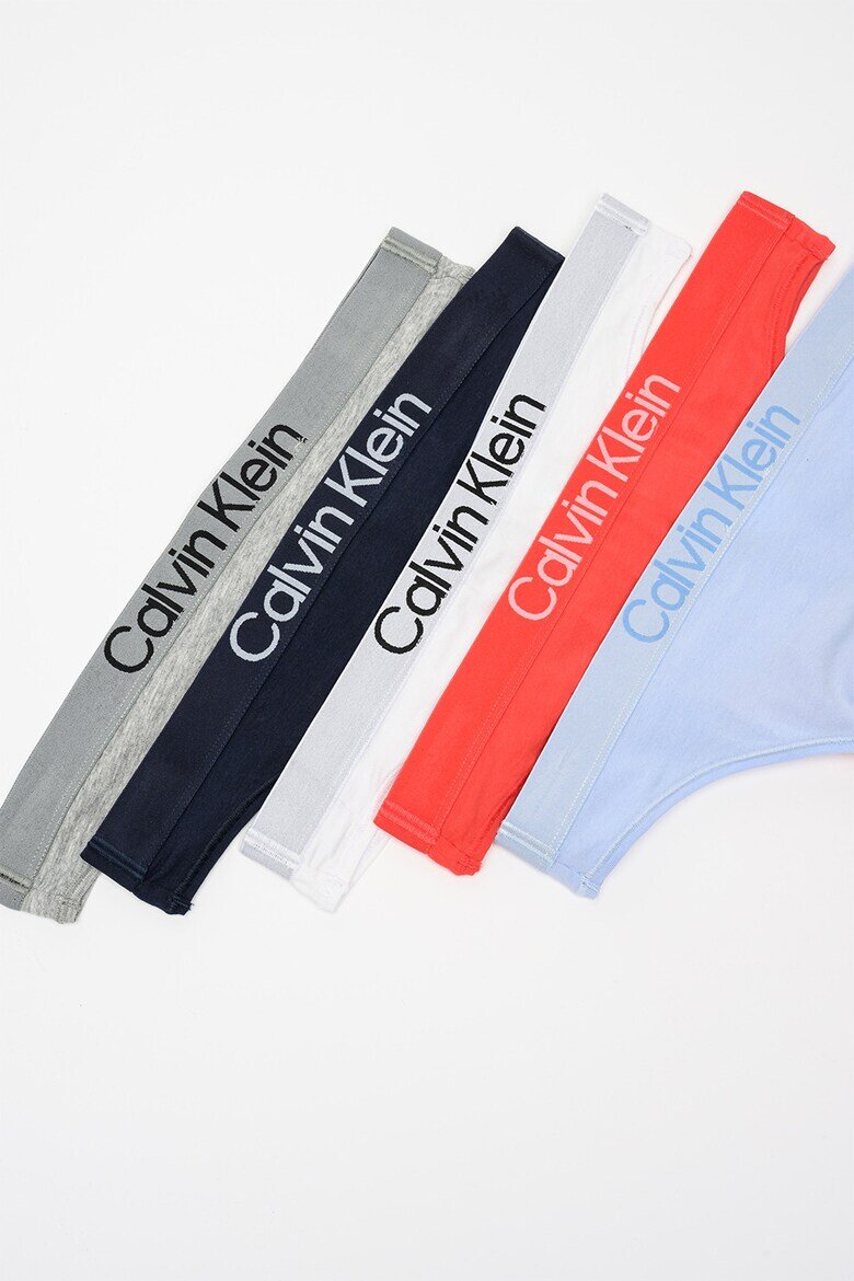 CALVIN KLEIN Танга с лого на талията - 5 чифта Бял/Сив меланж/Син