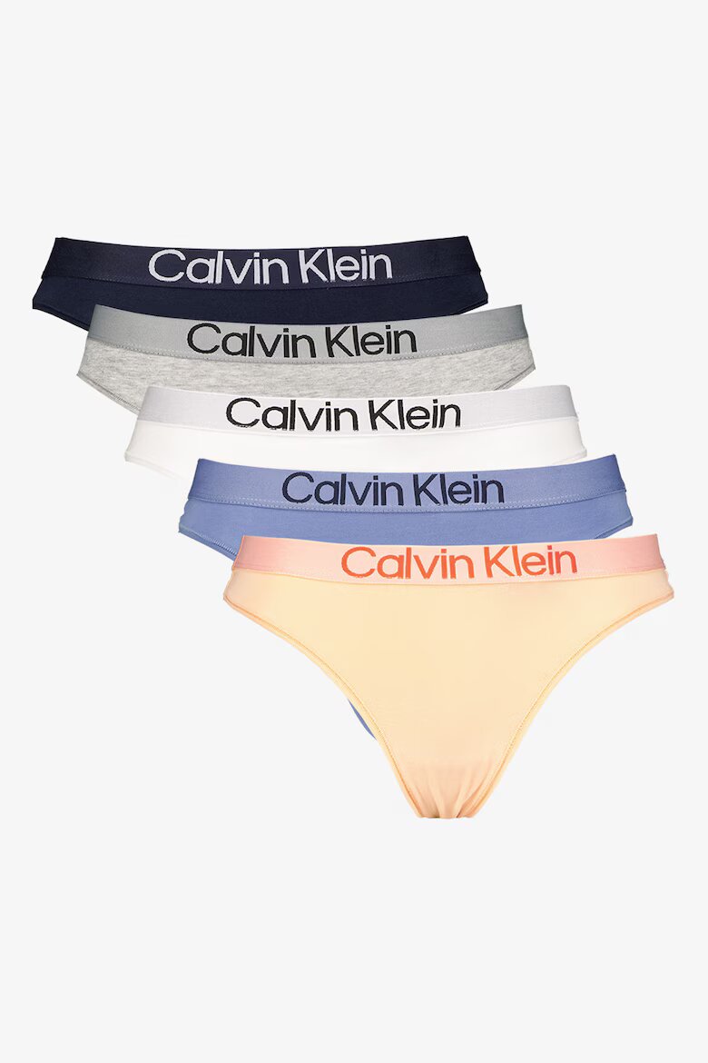 CALVIN KLEIN Танга с лого на талията - 5 чифта Сив/Розова сьомга/Син