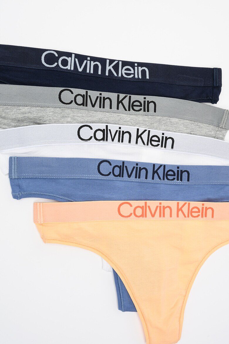 CALVIN KLEIN Танга с лого на талията - 5 чифта Сив/Розова сьомга/Син